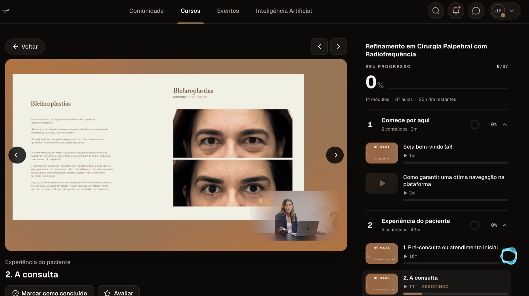 Demonstração de uma aula na plataforma JB Community